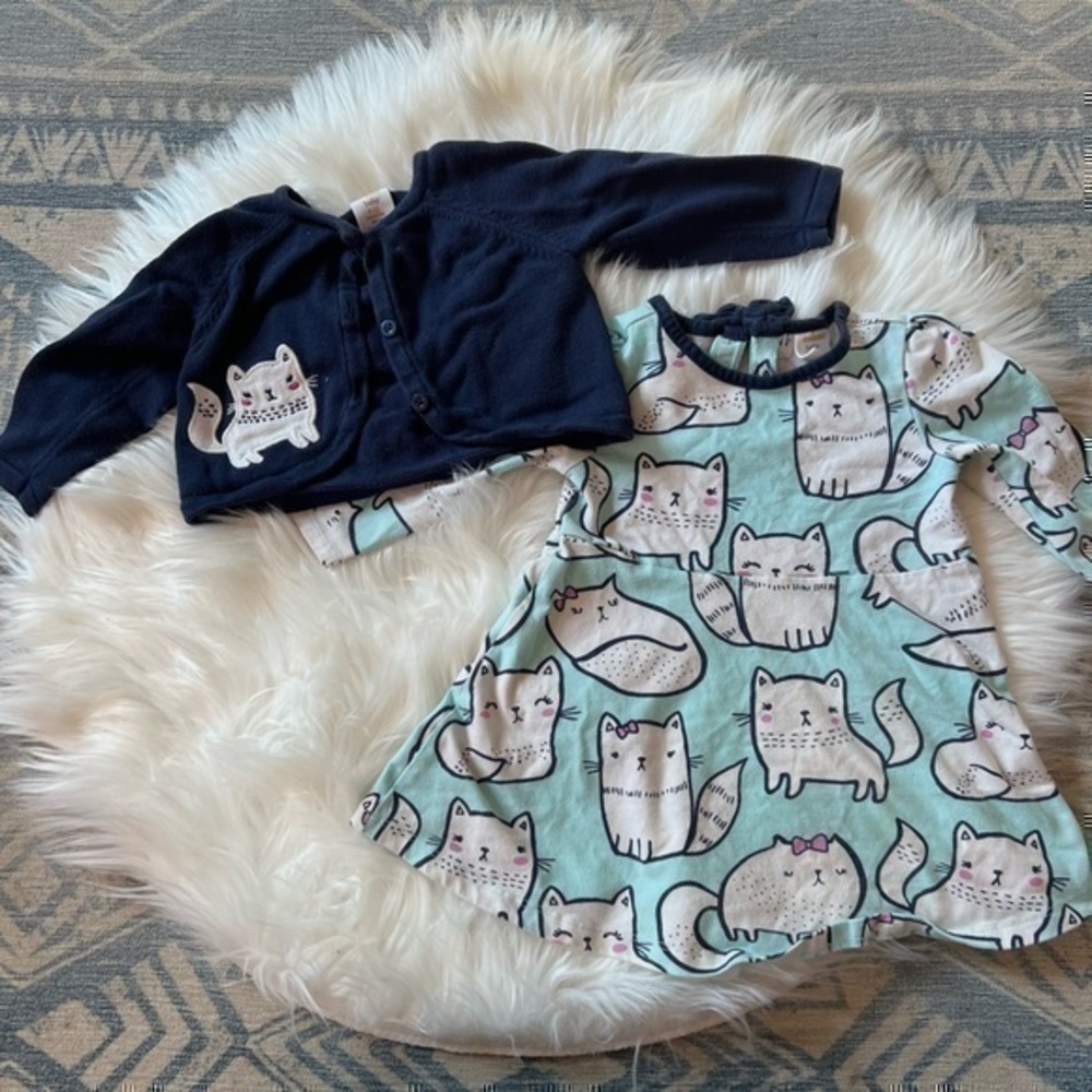 Gymboree Kitty Dress with Knit Button Up Sweater